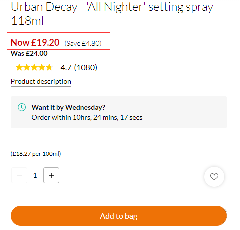 Urban Decay 定妆喷雾 118ml ￡19.2（约175元） 