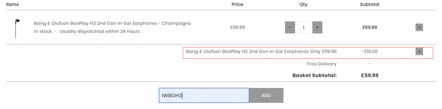 BANG & OLUFSEN H3 二代 入耳式耳机 (香槟色) ￡59.99（约546元） 