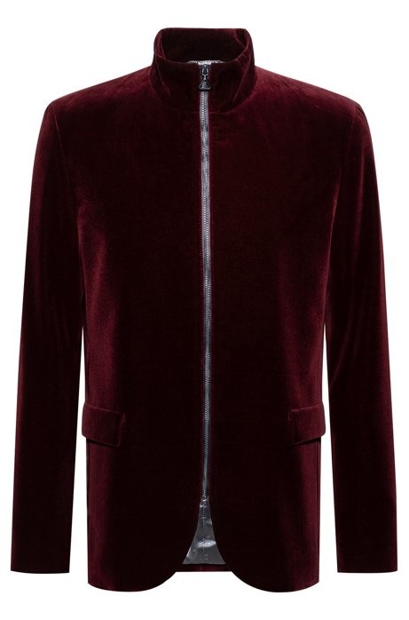 Regular-fit jacket in cotton velvet with front zipper
