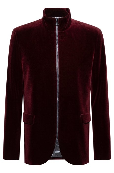 Regular-fit jacket in cotton velvet with front zipper