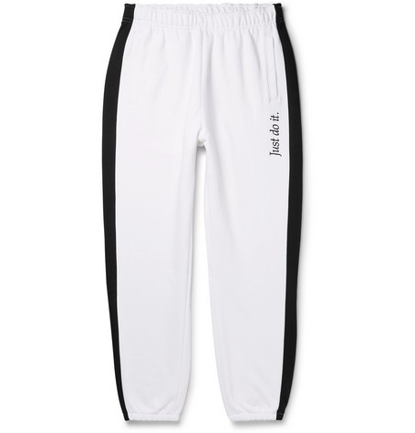 NIKE Wide-Leg Logo-Embroidered Fleece-Back Cotton-Blend Jersey Sweatpants