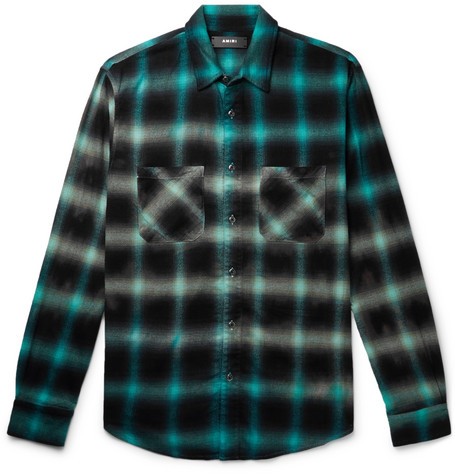 AMIRI Distressed Checked Cotton-Blend Flannel Shirt