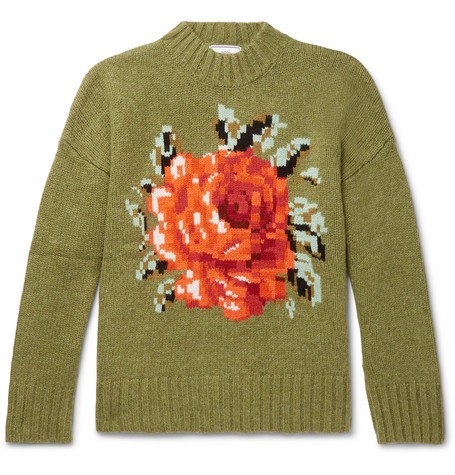 AMI Oversized Floral-Intarsia Wool Sweater