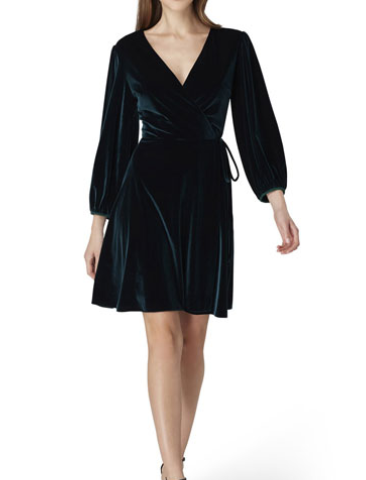 Tahari ASL Velvet Faux-Wrap Dress